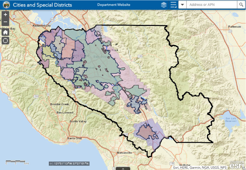 Location map of Santa Clara Valley and vicinity. Base map hillshade