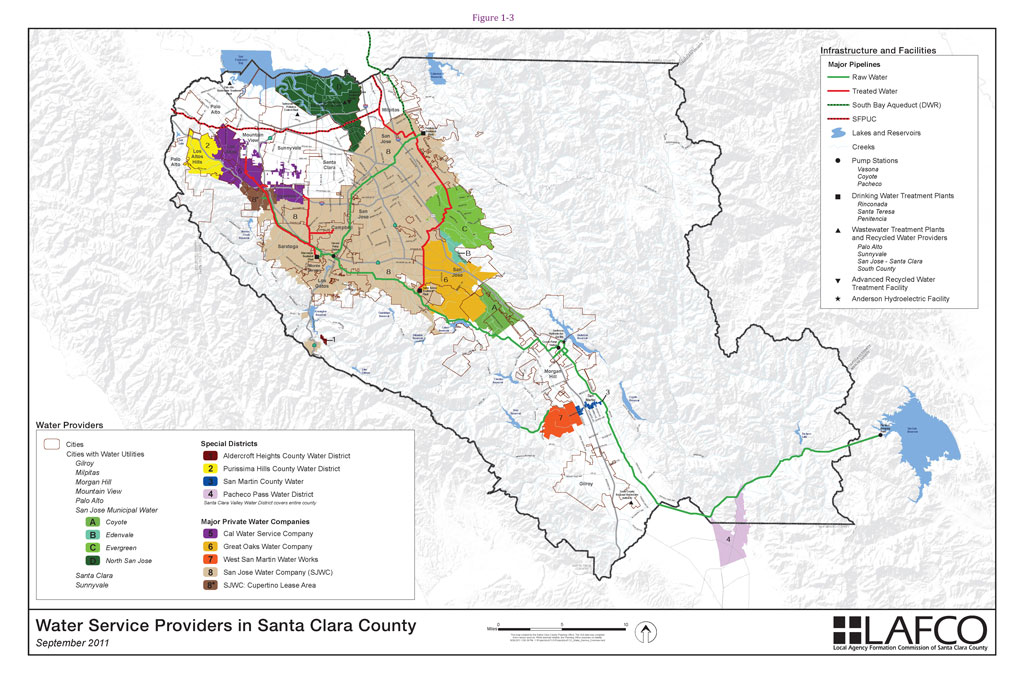 Map of Water Service Providers in Santa Clara County