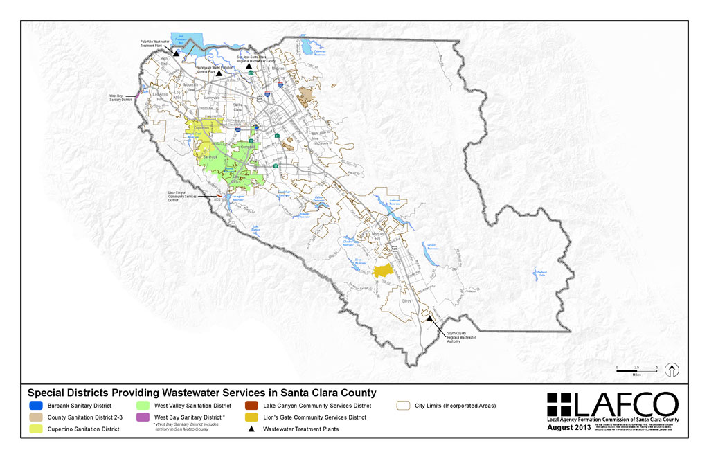 Map of Special Districts providing Wastewater Services in Santa Clara County